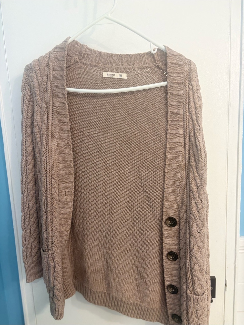 Old Navy Taupe Cable-Trim Button Cardigan